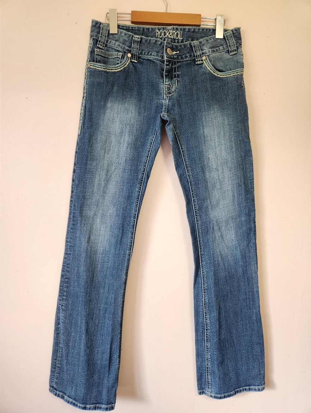 Rock & Roll Cowgirl Low Rise Feather Embroidered Western Jeans 28x34 Y2K McBling